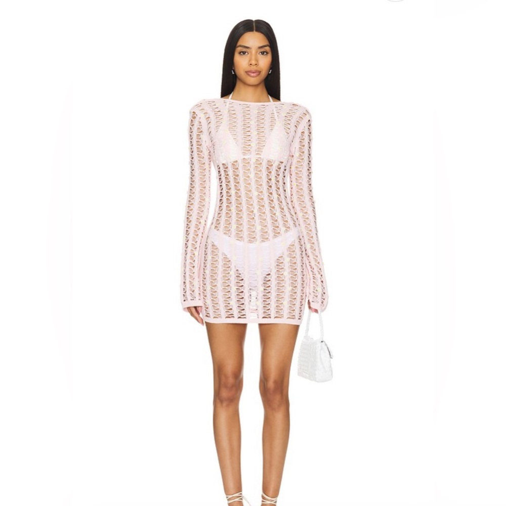 Lovers & Friends Open Knit Dress • Light Pink w/ Flower Details • Size S • NWT✨